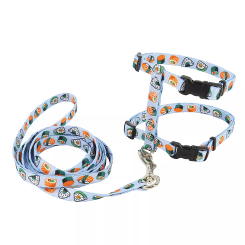 Coastal Figure "H" Fashion Adjustable Cat Harness - 3/8" x 10-18" - Sushi On Blue