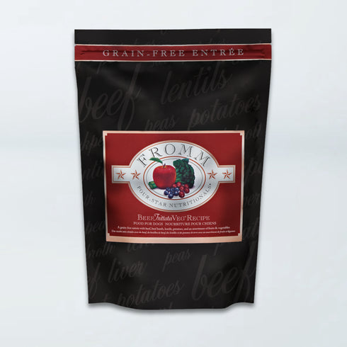 A bag of Fromm Four-Star Beef Frittata & Vegetable Recipe dry dog food.