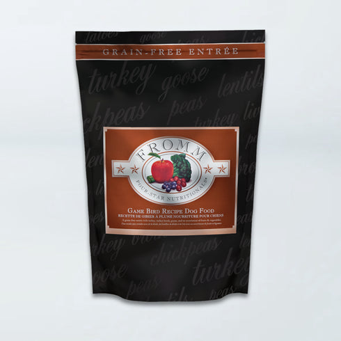 A bag of Fromm Four-Star Game Bird Recipe dry dog food.