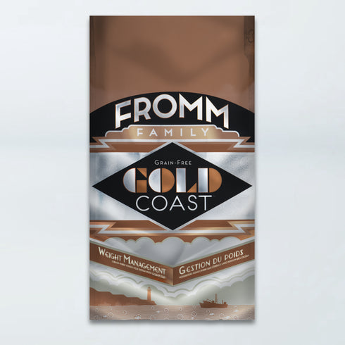 A bag of Fromm Gold Coast Weight Management Whitefish & Salmon dry dog food.