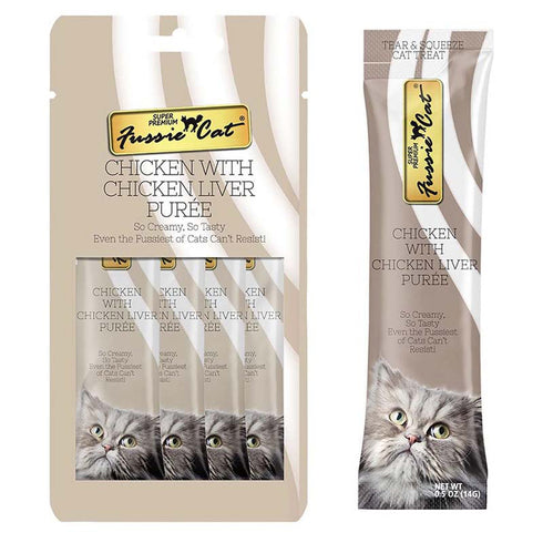 Fussie Cat Chicken with Chicken Liver Puree Lickable Cat Treats 4 Pk - Poudre Pet and Feed Supply