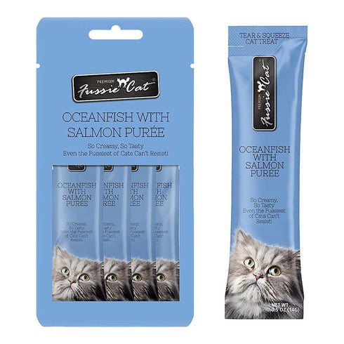 Fussie Cat Ocean Fish Salmon Puree Lickable Cat Treats 4 Pk - Poudre Pet and Feed Supply