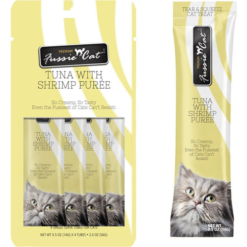Fussie Cat Tuna Shrimp Puree Lickable Cat Treats 4 Pk - Poudre Pet and Feed Supply