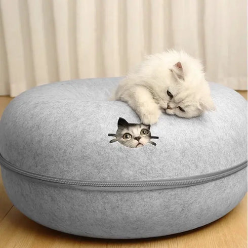 Action Tunnel Bagel Cat Bed - Standard Size - Grey