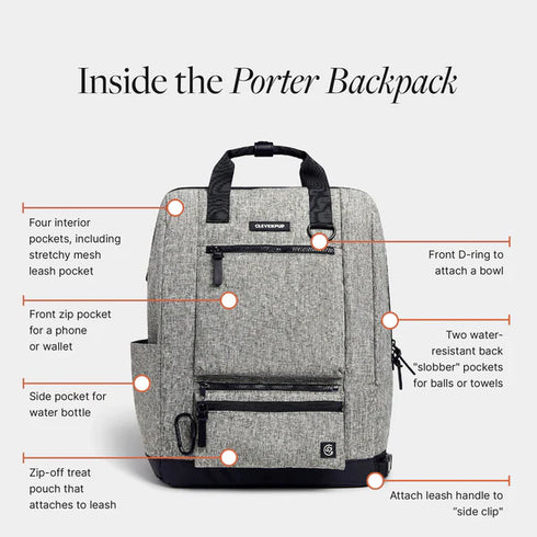 Cleverpup Porter Dog Gear Backpack - Heather Grey