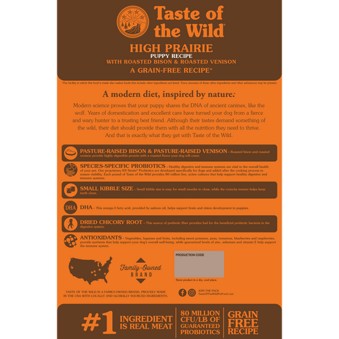 Taste of the Wild High Prairie Puppy Dry Dog Food - Roasted Bison & Venison - 14lb Bag