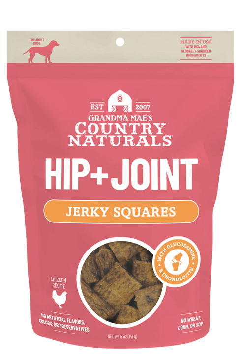 Grandma Mae's Country Naturals Jerky Squares Hip & Joint Support Dog Treats - Chicken - 5oz Pouch