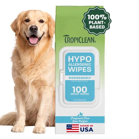 Tropiclean Hypoallergenic Dog & Cat Wipes - 100 Count Pack