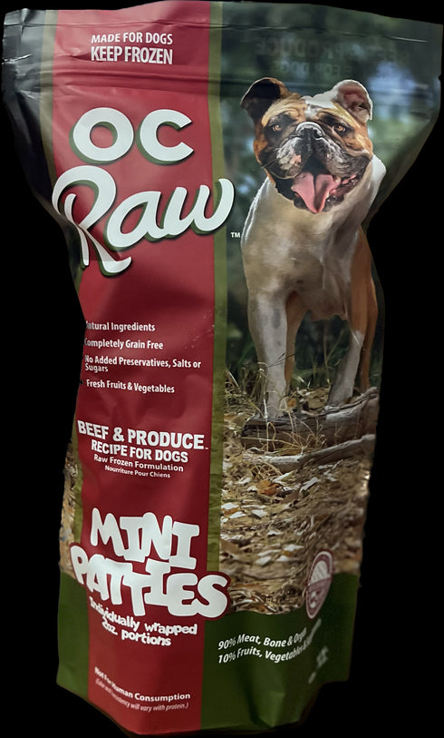 OC Raw Mini Patties Frozen Raw Dog Food - Beef & Produce - 4lb Bag