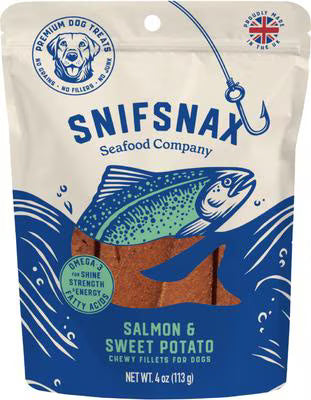 SniffSnax Chew Dog Treats - Salmon & Sweet Potato - 4oz Pouch