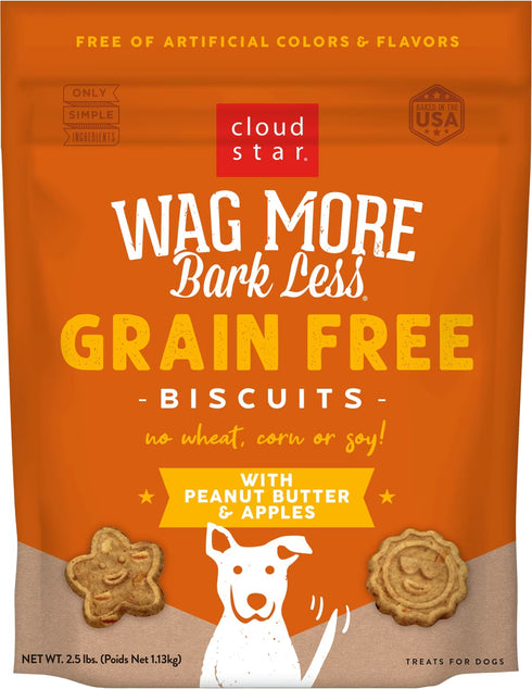 Cloud Star Wag More Grain Free Biscuits Dog Treats - Peanut Butter & Apple - 2.5lb Bag