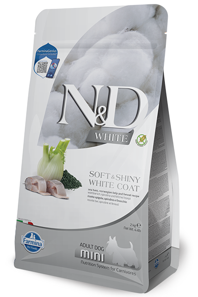 Farmina N&D White Coat Dry Dog Food - Sea Bass, Kelp, & Fennel, Mini Kibble - 4.4lb Bag