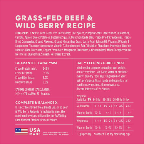 Instinct FreshDried Meal Blends Dehydrated Dog Food - Beef & Wild Berries Berries - 3oz Pouch
