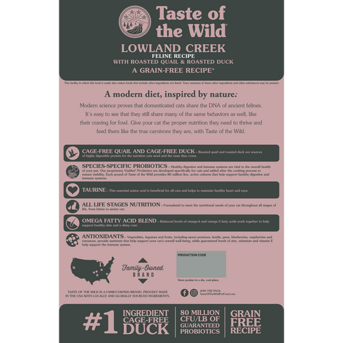 Taste of the Wild Lowland Creek Dry Cat Food - Roasted Quail & Duck - 14lb Bag
