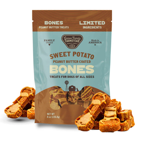 Gaines Family Farms Bones Dog Treats - Sweet Potato & Peanut Butter - 8oz Bag