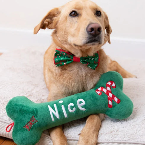 Huxley & Kent Plush Bone Dog Toy - Naughty & Nice (Double Sided) - Jumbo