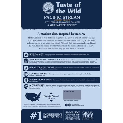 Taste of the Wild Pacific Stream Dry Dog Food - Smoke Flavored Salmon - 28lb Bag