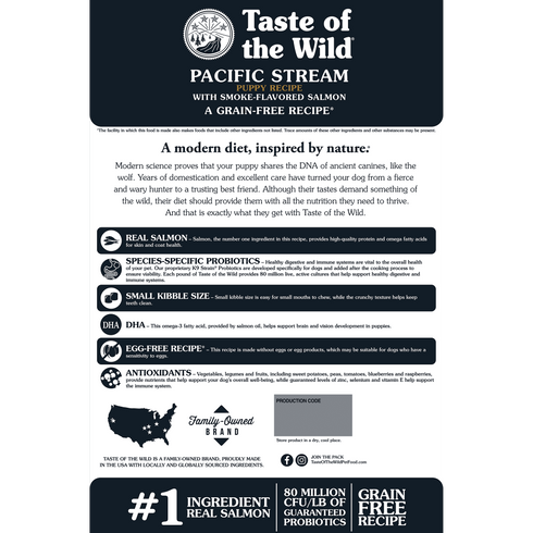 Taste of the Wild Pacific Stream Puppy Dry Dog Food - Smoke Flavored Salmon - 14lb Bag