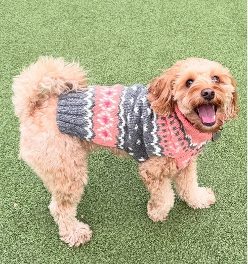 Chilly Dog Dog Sweater - Large - Peach Fair Isle