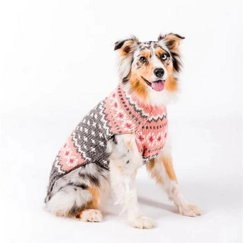 Chilly Dog Dog Sweater - Large - Peach Fair Isle