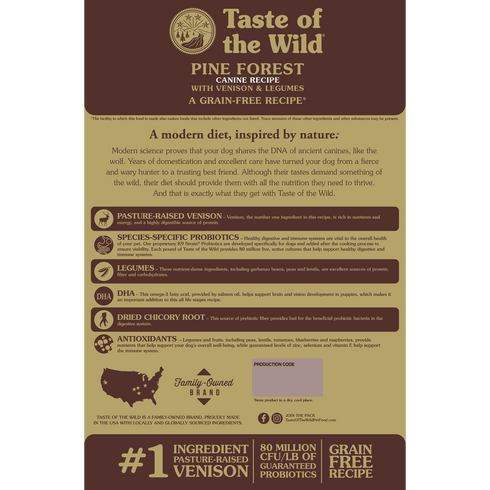 Taste of the Wild Pine Forest Dry Dog Food - Roasted Venison - 14lb Bag