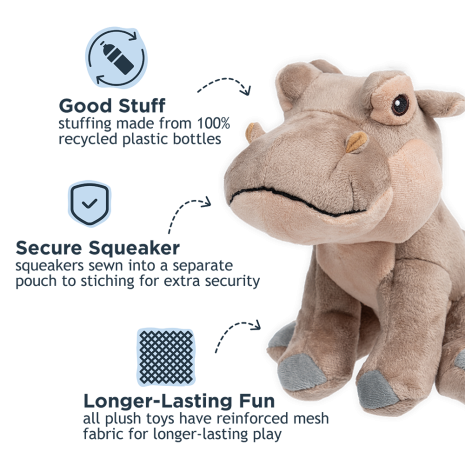 Tall Tails Plush Hippo Dog Toy - 8"