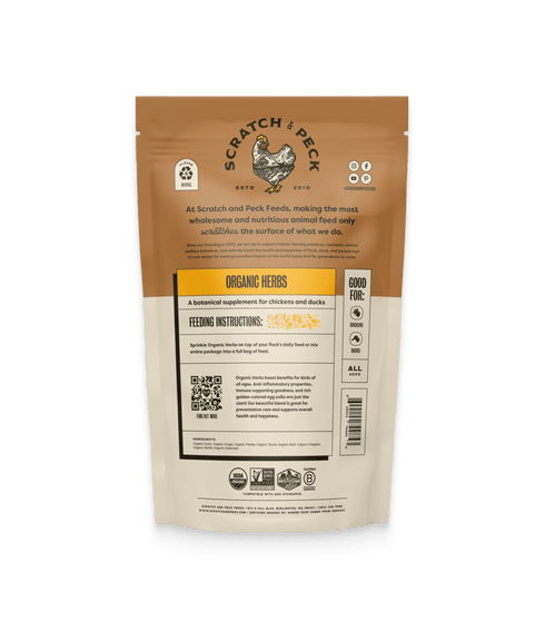 Scratch & Peck Organic Herbs Supplement For Chickens & Ducks - 10oz Bag