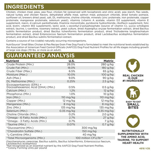 NutriSource Small Bites Grain Free Dry Dog Food - Chicken & Pea - 12lb Bag