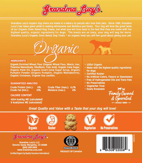 Grandma Lucy's Oven Baked Dog Treats - Organic Pumpkin - 14oz Bag