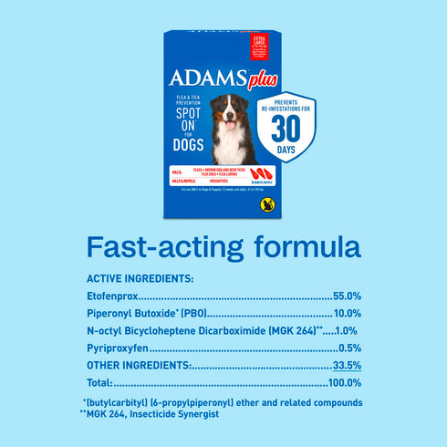 Adams Plus Flea & Tick Spot On for X-Large Dogs 61-150lbs - 3 Month Supply