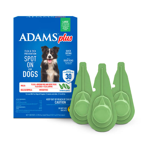 Adams Plus Flea & Tick Spot On for Large Dogs 31-60lbs - 3 Month Supply