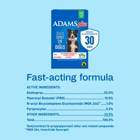 Adams Plus Flea & Tick Spot On for Large Dogs 31-60lbs - 3 Month Supply