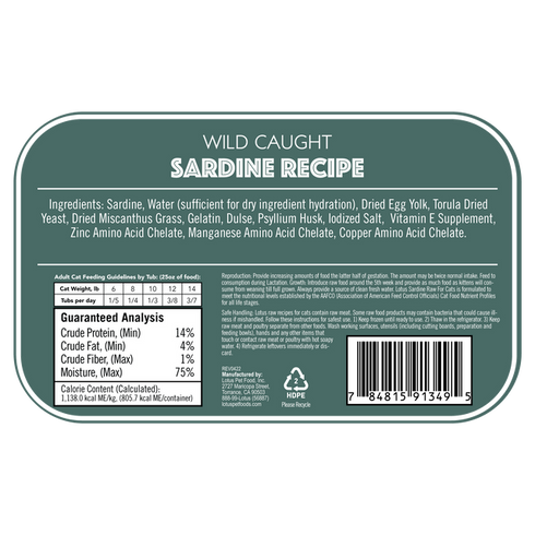 Lotus Pet Food Frozen Raw Cat Food - Sardine - 3.5oz Tub