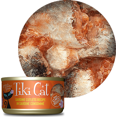 Tiki Cat Tahitian Grill Wet Cat Food - Sardine Cutlets in Sardine Consommé - 2.8oz Can