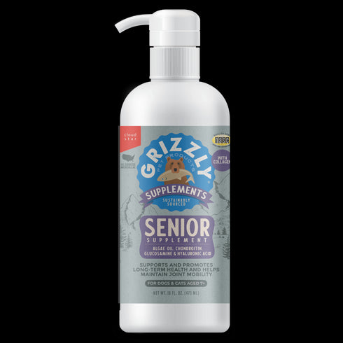 Grizzly Senior Oil 7+ Dog & Cat Supplement - 16oz Pump Bottle Bottle