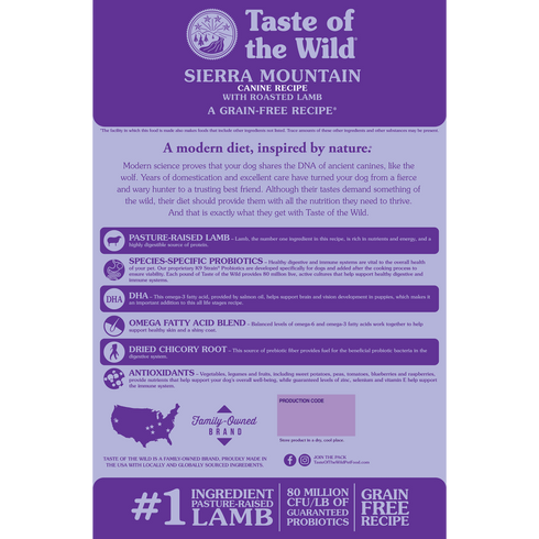 Taste of the Wild Sierra Mountain Dry Dog Food - Roasted Lamb - 28lb Bag