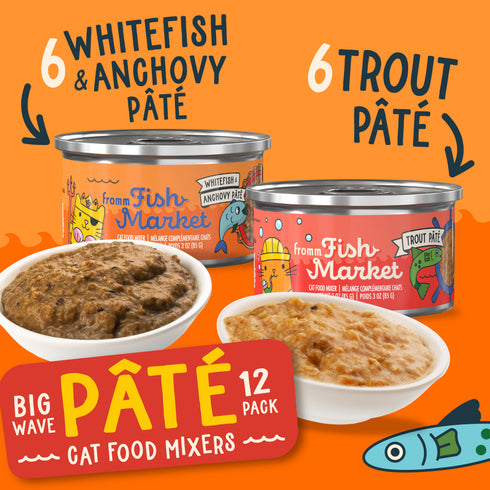 Fromm Variety Pack Pate Wet Cat Food Mixers - Fish Market Big Wave - 12 3oz Cans