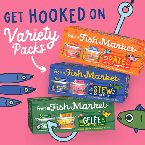 Fromm Variety Pack Pate Wet Cat Food Mixers - Fish Market Big Wave - 12 3oz Cans