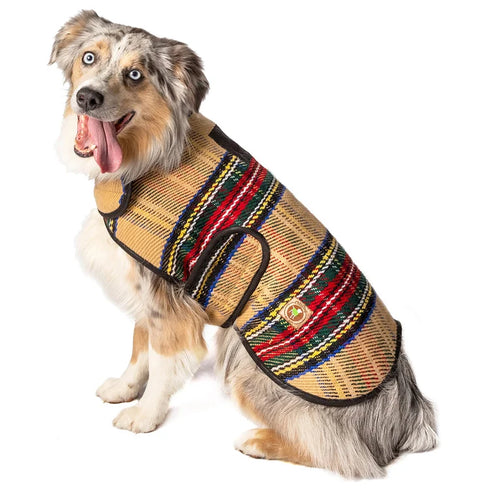 Chilly Dog Blanket Dog Coat - Medium - Tan Tartan Plaid