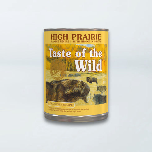 Taste of the Wild High Prairie bison in gravy wet dog food can