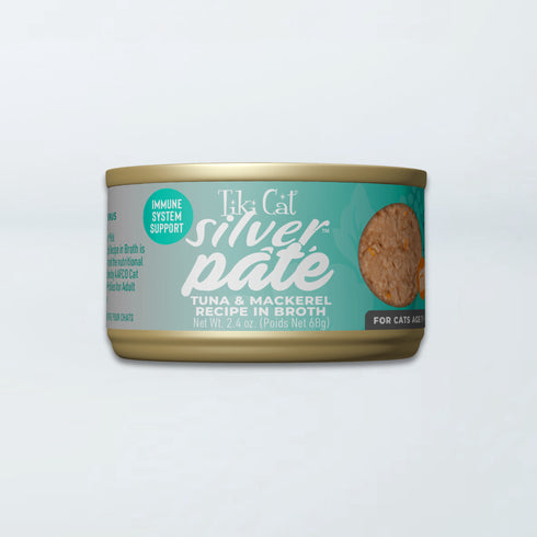 Tiki Cat Silver Pate Wet Cat Food - Tuna & Mackerel in Broth - 2.4oz Can