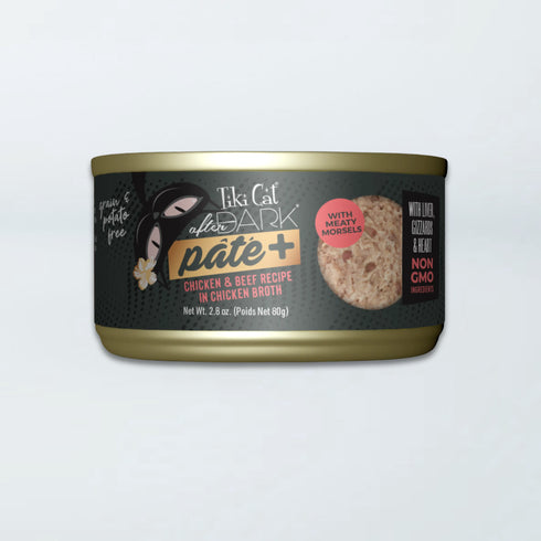 Tiki Cat After Dark Pate+ Wet Cat Food - Chicken & Beef in Broth - 2.8oz Can