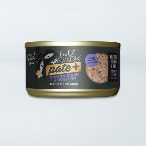 Tiki Cat After Dark Pate+ Wet Cat Food - Chicken & Duck in Broth - 2.8oz Can