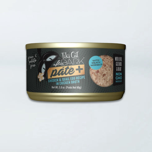 Tiki Cat After Dark Pate+ Wet Cat Food - Chicken & Quail Egg in Broth- 2.8oz Can