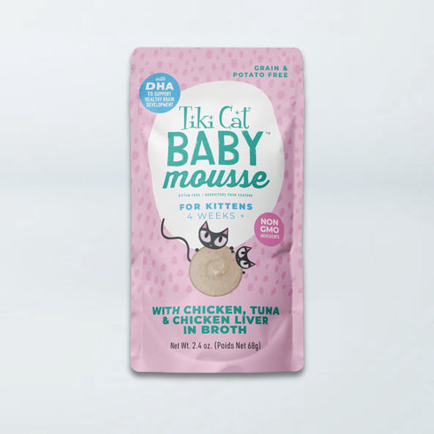 Tiki Cat Baby Mousse Wet Cat Food - Chicken, Tuna & Chicken Liver - 2.4oz Pouch
