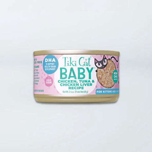 Tiki Cat Baby Shreds Wet Cat Food - Chicken, Tuna, & Chicken Liver - 2.4oz Can