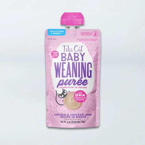 Tiki Cat Baby Weaning Wet Kitten Food - Chicken & Chicken Liver in Broth - 6oz Pouch