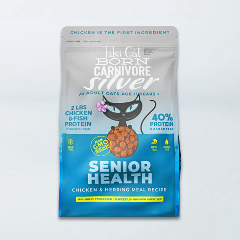 Tiki Cat Born Carnivore Silver Senior Health Dry Cat Food - Chicken & Herring - 5.6lb Bag