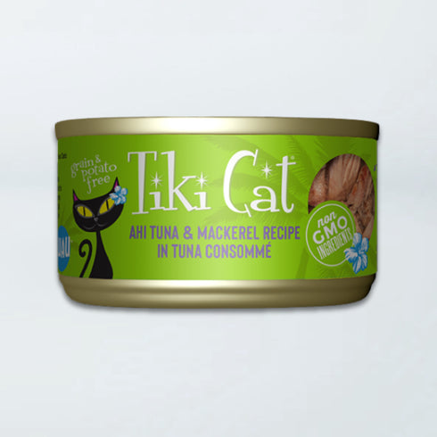 Tiki Cat Luau Papeekeo Wet Cat Food - Ahi Tuna & Mackerel in Tuna Consommé - 6oz Can
