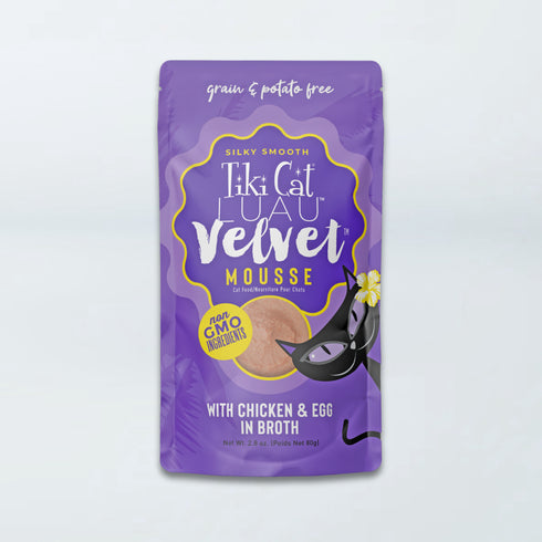 Tiki Cat Luau Velvet Mousse Wet Cat Food - Chicken & Egg in Broth - 2.8oz Pouch